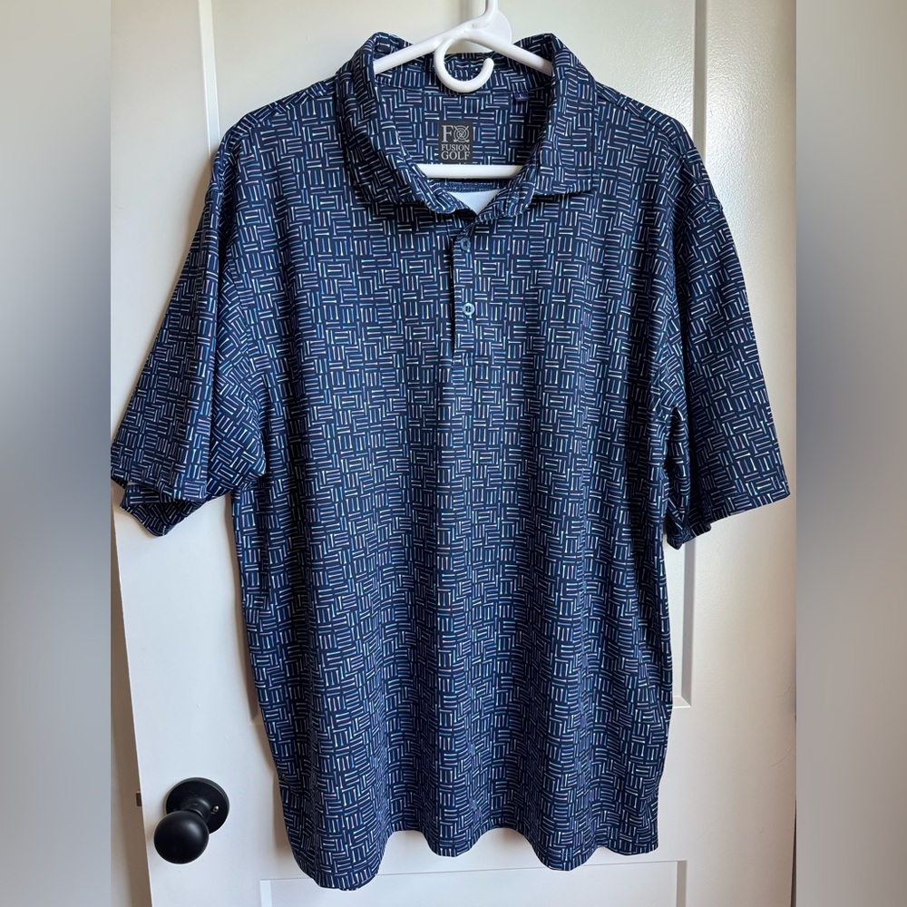 Men's golf tees blue Fusion polo Golf Shirt, large